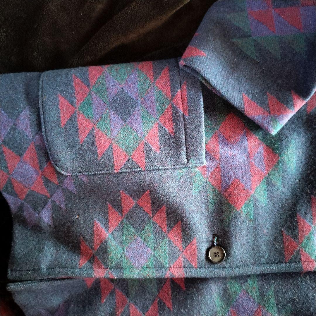 70s PENDLETON Chimayo Pattern Wool Coat Size L Ja… - image 4