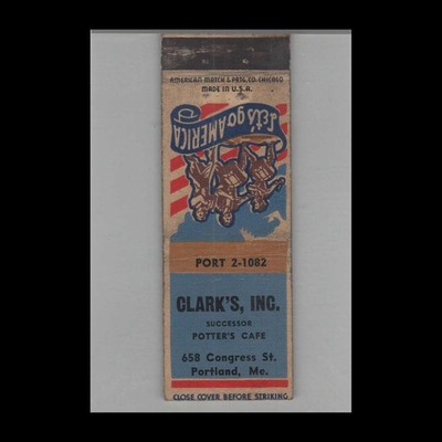 Matchbook Cover Clark's Potter's Cafe Portland, ME