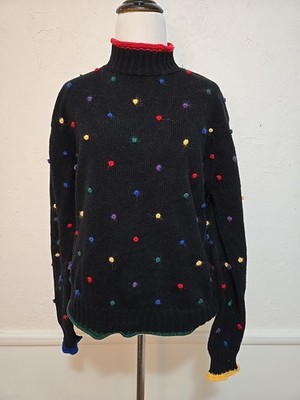 Bechamel Petites Black Sweater Sz PM Colorful Polka Dot Design Mock Neck