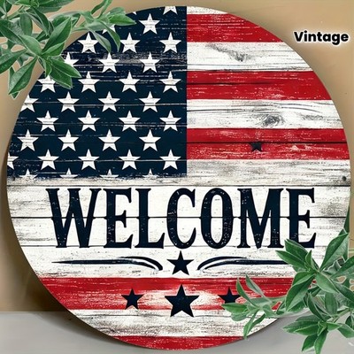 Farmhouse Welcome Sign Aluminum Sign 8 Inch Round Flag Shape Funny Decor