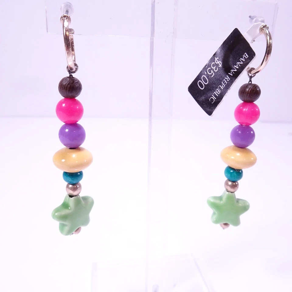 Banana Republic Cotton Candy Multi Color Gem Stone Wood Star Earrings NWT 35 - Image 3 of 4