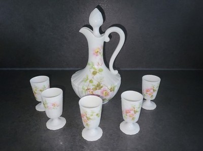 A. Giraut C Limoges France, Likörflasche mit Bechern, Wildröschen, alte Serie