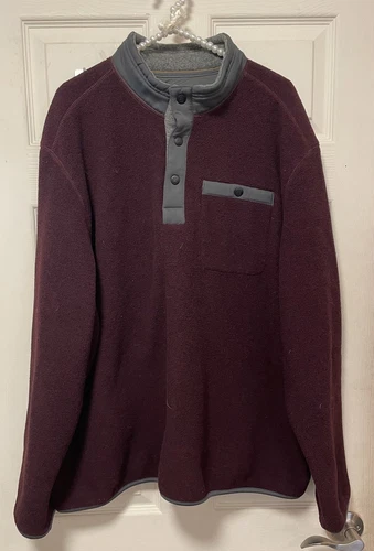 GH Bass And Co Mens XXL Pullover Fleece 3 Button Front Soft Long Sleeve Burgundy image 2