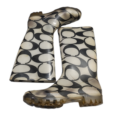 Coach Rain Boots Womens US 9 Multi Signature Logo Waterproof Mid Calf Pull On
