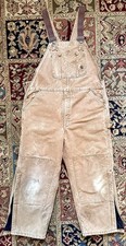 Vintage Carhartt Bibs Quilt Lined R27 Brown 40X28 Duck Canvas Insulated Made USA