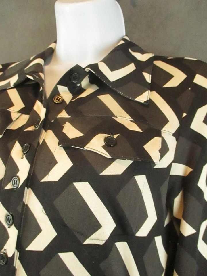 Diane von Furstenberg Dress Womens 4 Black Silk Geometric Button Front Career - Image 3 of 4