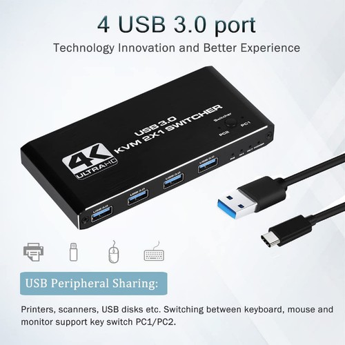 2 in 1 Out 4K Dual Monitor HDMI 2.0 KVM USB Switch USB 3.0 KVM Switch - Photo 11/14