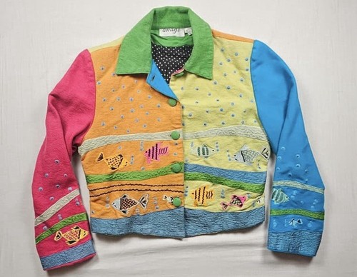 Vintage Anage Women’s Button Jacket Size Small Embroidered Fish Bubbles ...