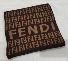 Fendi Scarf 100 Wool Wrap Brown Stole FF Logo Muffler