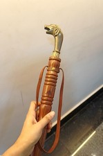 23" Long Shoe Horn Dog Face Brass Wood Leather Handmade Dressing Aid