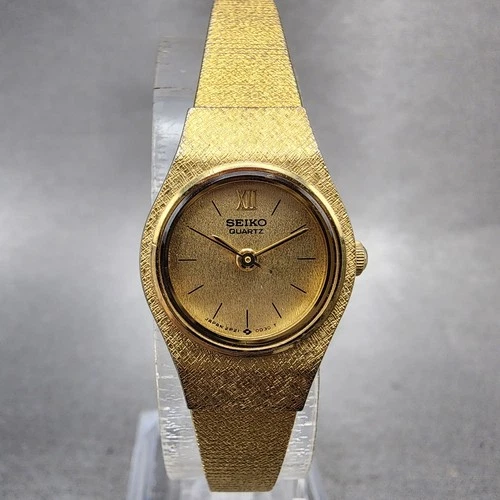 Seiko Watch Women 19mm Gold Dial Gold Tone Round 2P21-0A79 New Battery VTG