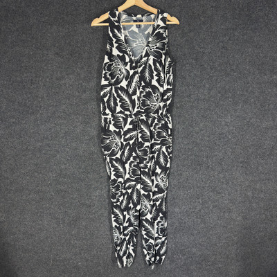Gap Jumosuit Women M Medium Black Floral Sleeveless V-Neck Button Skinny Casual