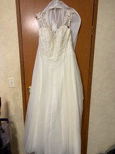 Lillian West A-Line Ivory/Nude Lace Beaded Tulle V-Neck Wedding Dress 20