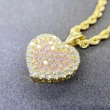 2 Ct Round Cut Lab Created Diamond Women's Heart Pendant 14K Yellow Gold Plated