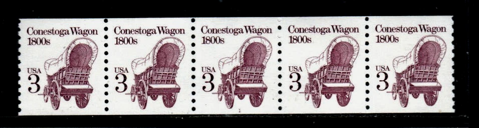 👀Stamps U.S.A. - 3 cent Conestoga Wagon & 5.3 cent Elevator Plate #Coil Strip - Image 3 of 4