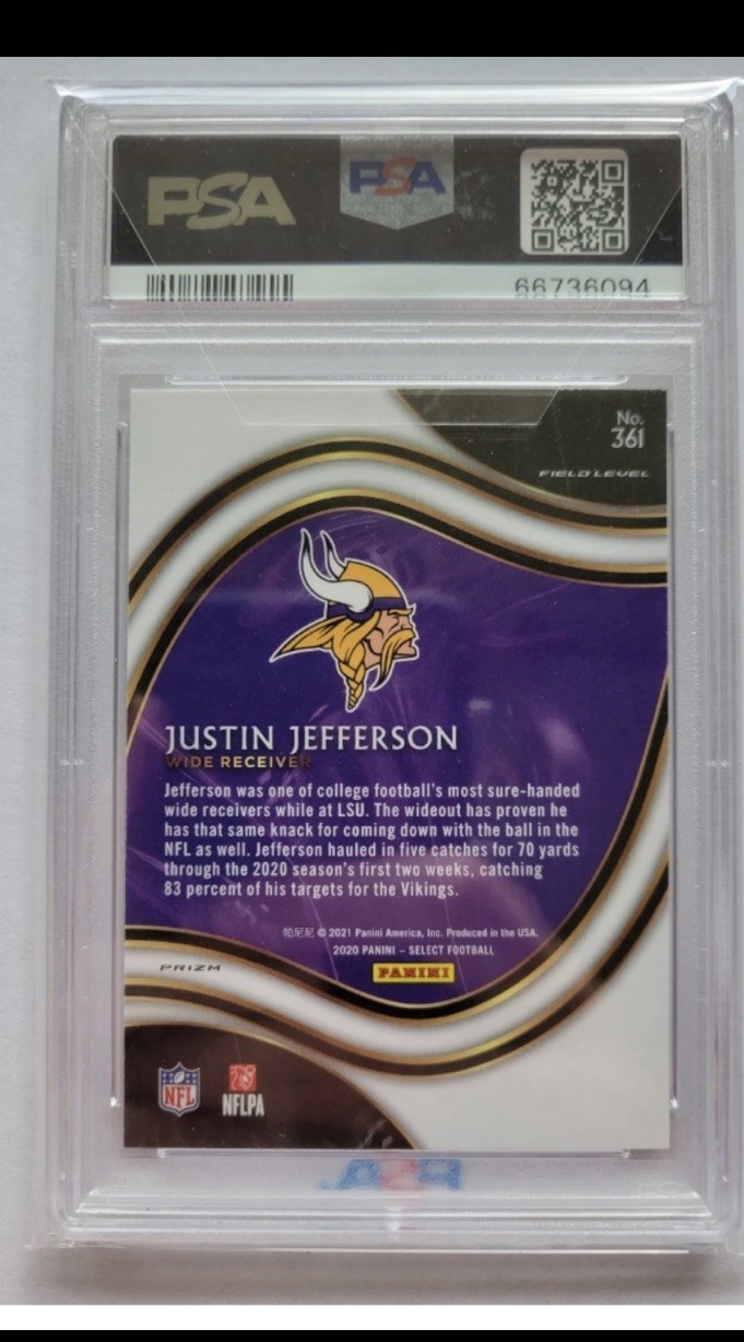 2020 Panini Select - Field Level Justin Jefferson #361 Silver Prizm (RC) PSA 9🔥 view 2
