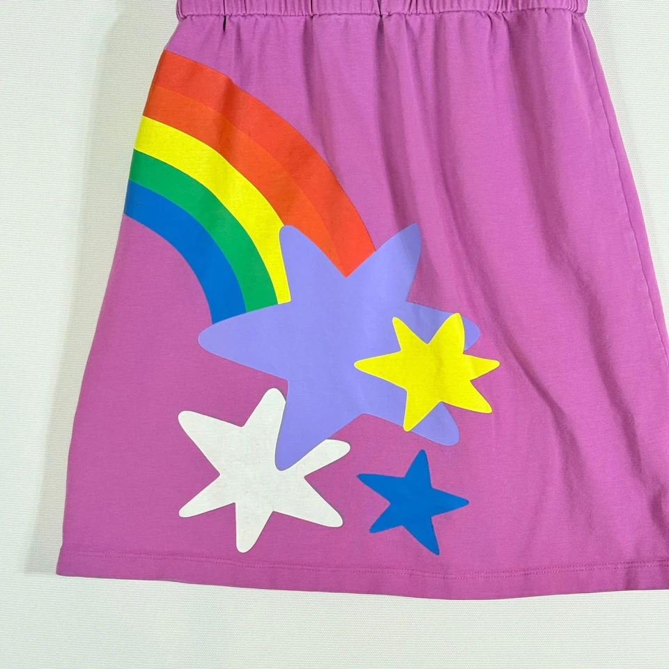 Hanna Andersson Girls Purple Rainbow Star Dress Sz 8 130 Cap Sleeve Whimsical - Image 2 of 4
