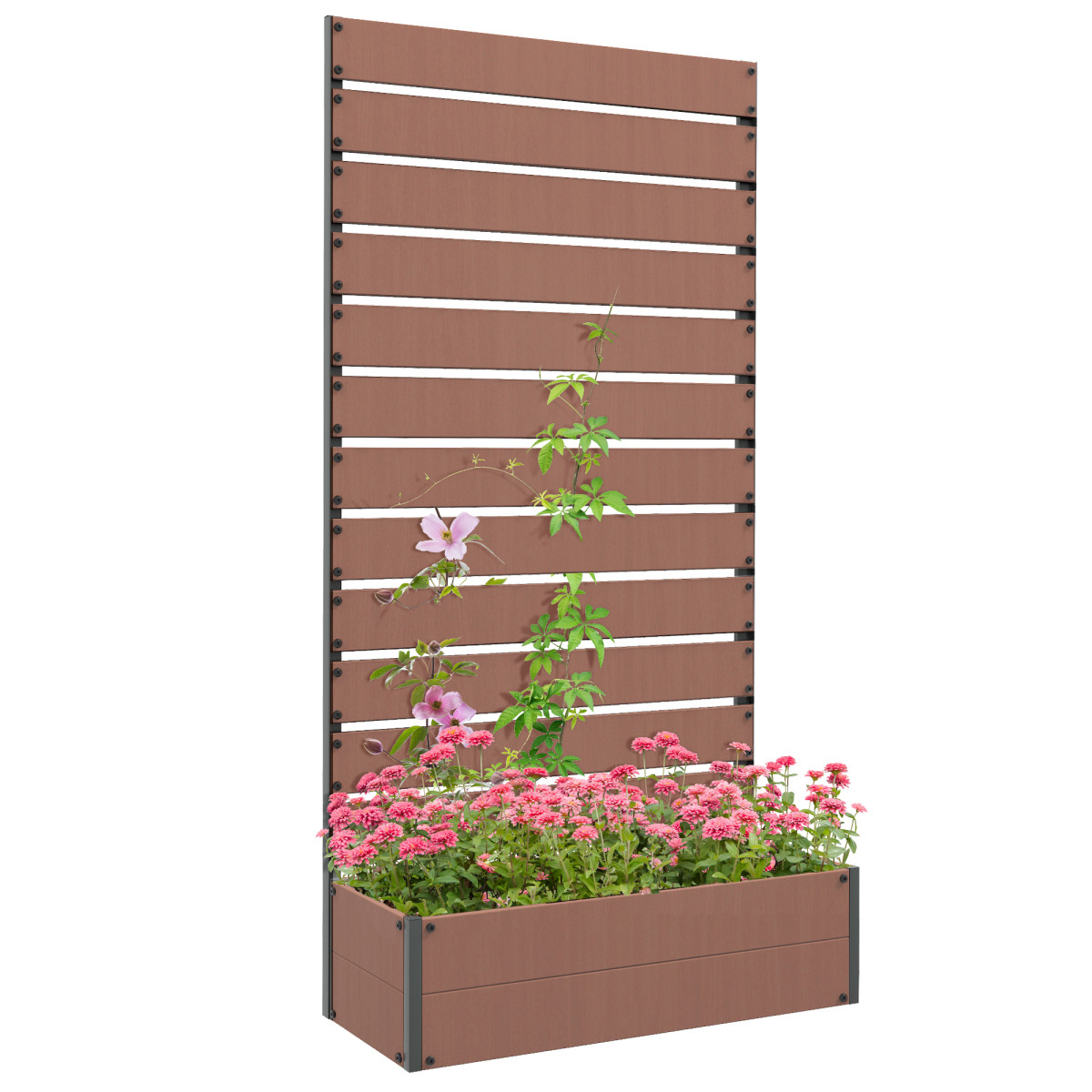 B&Q - Raised Garden Bed With Trellis Standing Patio Planter Box Light Brown - Image 2