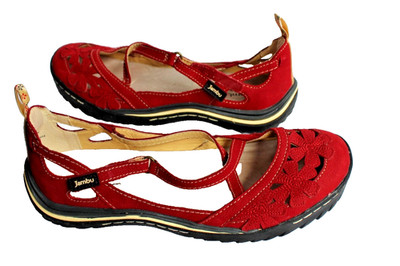 JAMBO Memory Foam Red Leather Sandals w/Adjustable Strap & Cap Toe, 8.5M, VGC