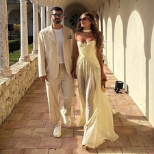 Elegant Yellow Prom Dress Off Shoulder Illusion Formal Evening Dress Customized