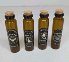 Set Of 4 Mini Amber Glass Potion Bottles Apothecary Halloween Wiccan, WhimsyGoth