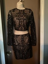 Windsor Black Sequin Long Sleeve Two-Piece Dress Set ms