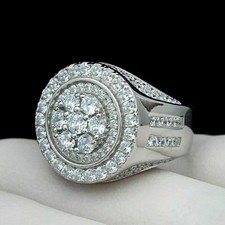 Men's 2Ct Round Lab Created Diamond Cluster Wedding Ring 14K White Gold Plated