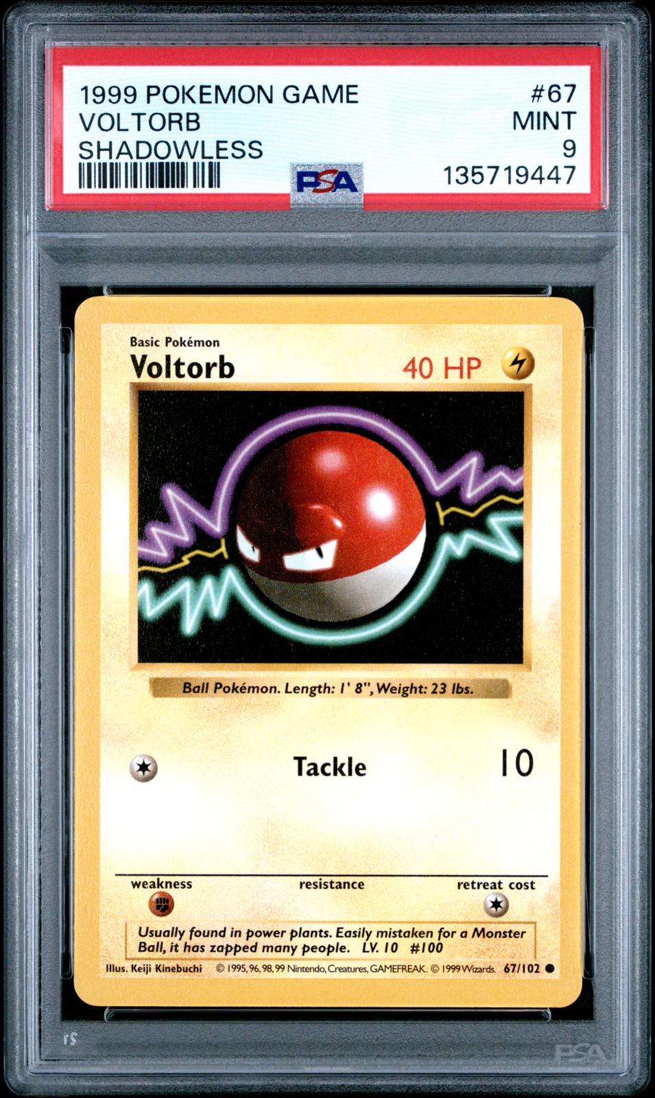 1999 POKEMON GAME SHADOWLESS #67 VOLTORB PSA 9