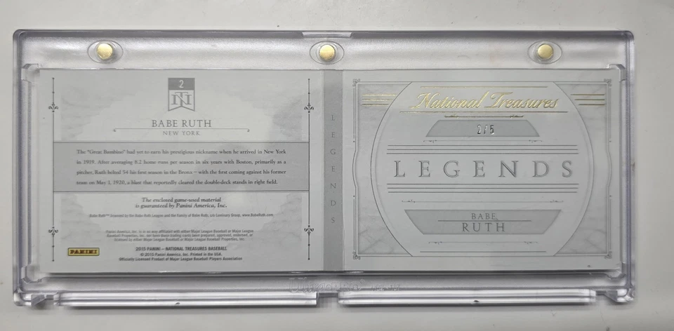 Panini National Treasures Babe Ruth 2015 ¡Juego usado! Pin Stripe!   Jersey, pinturas Foto 2 de 4