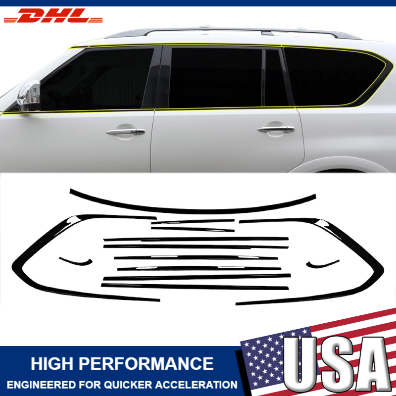 Gloss Black Window Molding Trim Frame Strips For Nissan Armada 2018-2024 13pcs