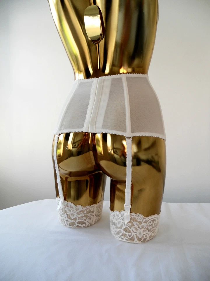 Lencería sexy cinturón con tirantes Waspie de 4 correas marfil/crema talla 6 8 10 12 malla/encaje Foto 3 de 4