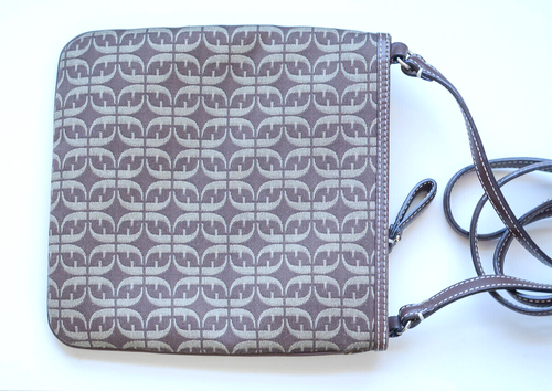Fossil Geometric color block Crossbody Bag Fabric Brown, 8x8, silver hardware - Picture 3 of 12
