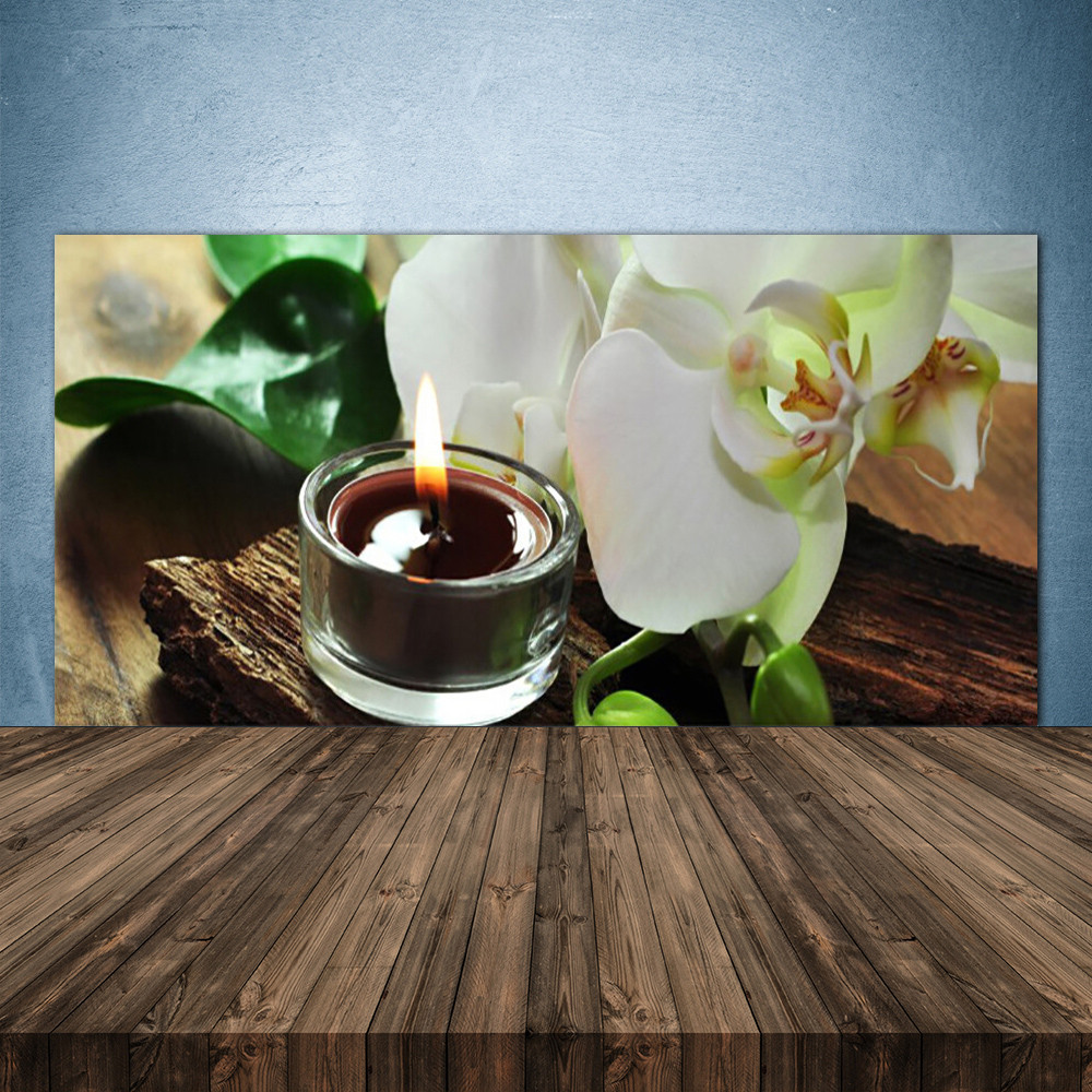 Crédence de cuisine en verre panneau 140x70 floral bougie fleur mural