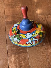 Vintage Metal Tin Toy Spin Top donkey -Theme - 9" Tall Works