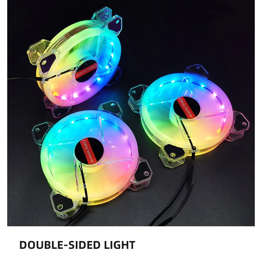 3-Pack RGB Fan PC Case Cooling 120mm Transparent Frame 12-Colors LED RF Remote - Image 2 of 4