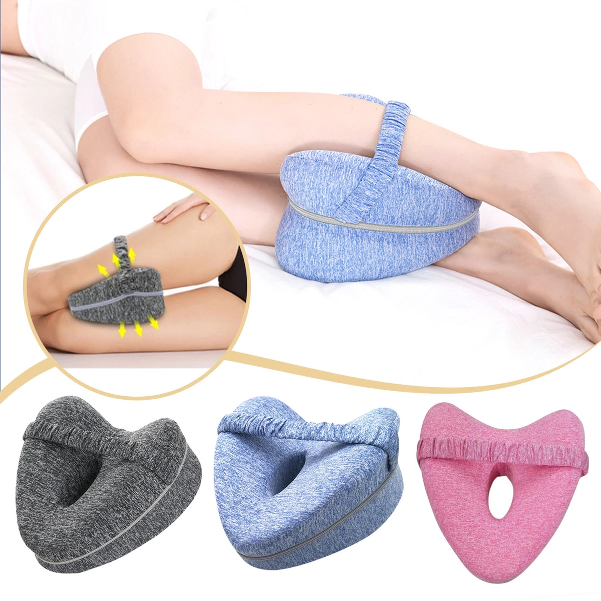 Knee Pillow for Side Sleepers with Elastic Strap, Memory Foam Leg