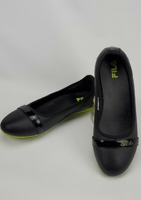 Fila Ballet Flat Black Lime Green Slip On Comfort Walking Shoes