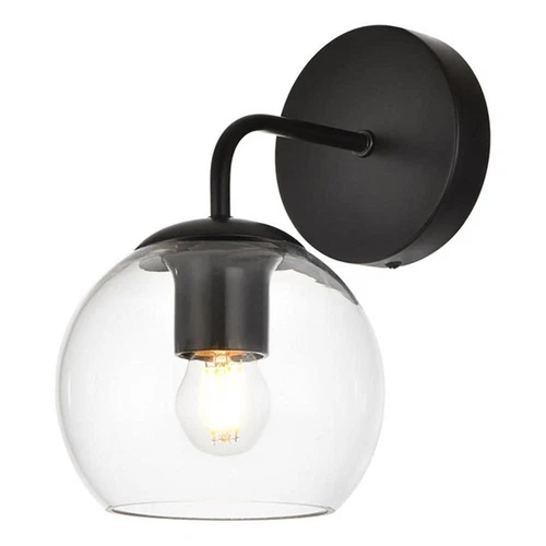 Living District Genesis 1-Light Iron & Glass Bath Sconce in Black/Clear - Picture 1 of 6