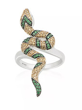 Yellow Citrine, Green Emerald Snake Design In 925 Sterling Silver Fashion Ring