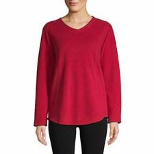 St. John's Bay Women's Long Sleeve Polar Fleece Pullover LARGE Red Textured
