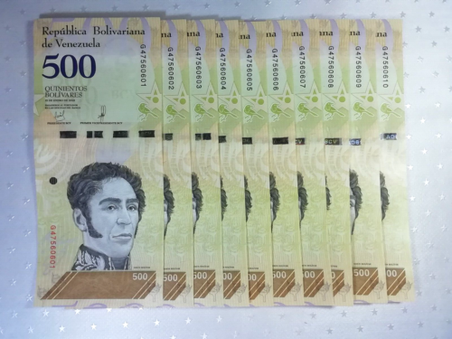 Banknoten Venezuela, 10 x 500 Bolivares, 2018, unc. - Bild 1 von 3