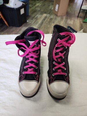 Airwalk Pink High Top Glitter Shoes Girls Size Side Zip