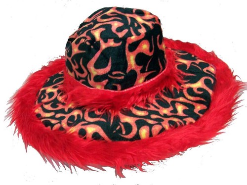 RED FLAMING FUZZY WIDE RIM PLUSH PARTY 