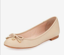  195 KATE SPADE "WILLA" BEIGE LEATHER BOW  HEART CHARM BALLET FLATS SHOES 8M