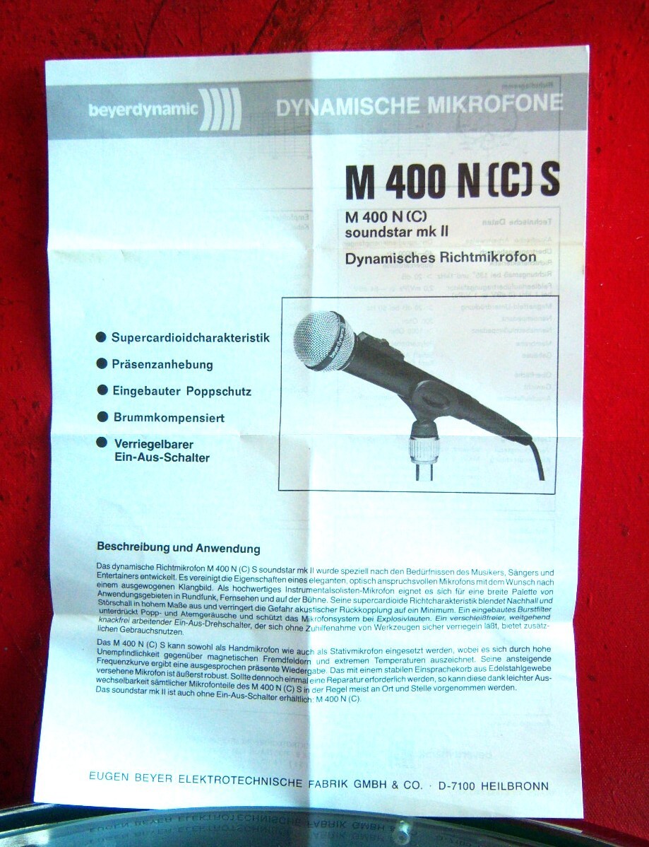 Vintage 1990's Beyer Dynamic M400N(C)S cardioid dynamic Vintage 1990's Beyer Dynamic M400N(C)S cardioid dynamic