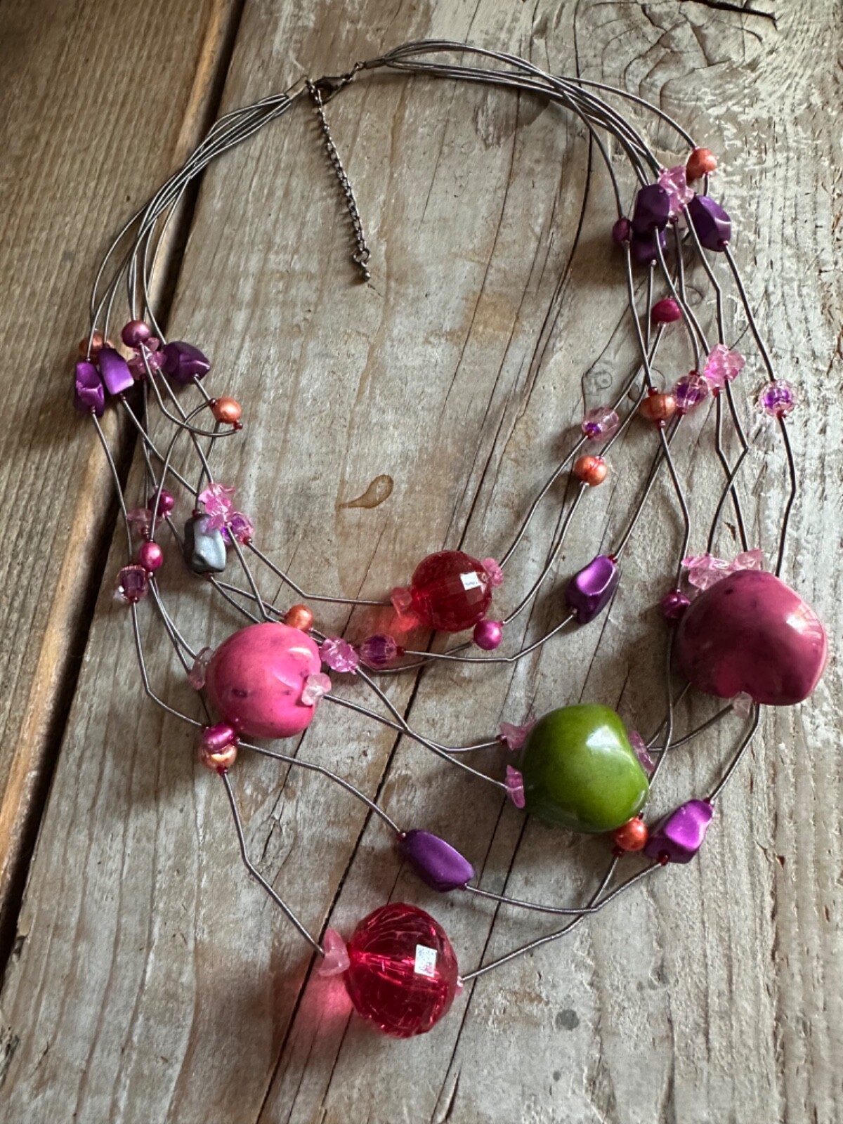 Pretty Pink Multi Strand Cable Beaded Necklace St… - image 3