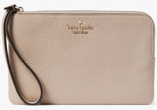 Kate Spade Leila Medium L-Zip Wristlet Beige Leather Wallet KE933 NWT 139 MSRP