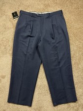 Vintage Yves Saint Laurent Pleated Straight Wide Leg Pants Men s 40X30 Navy NWT