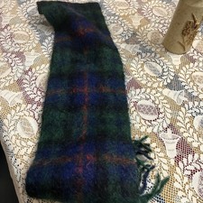 Vintage 100 Mohair Wool Plaid Scarf Green, Blue Brown, Imported From Germany