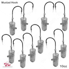 10pcs Fish WOW! 10oz Bullet Jig Head w/ 2x strong 10/0 MUSTAD Nickel Hook 32786 